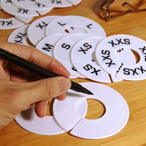 eBoot 40 Pieces Round Clothing Dividers Rack Size Closet Dividers White and Black with Marker Pen, Blank and Size XXS to XXL