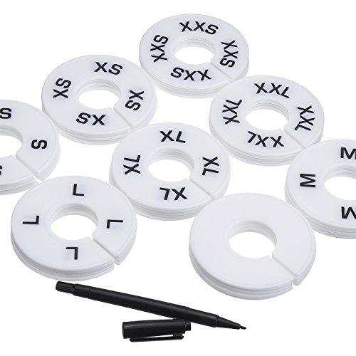 eBoot 40 Pieces Round Clothing Dividers Rack Size Closet Dividers White and Black with Marker Pen, Blank and Size XXS to XXL