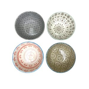 Signature Housewares 28 oz Pad Print PP7 Assorted 6" Bowls (Set of 4), Multicolor