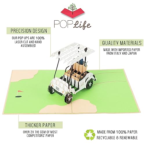 PopLife Golf Cart 3D Pop Up Father’s Day Card - Happy Anniversary, Retirement Gift, Valentine's Day card for Him, Birthday - Golfing Gift for Husband, Card for Golfers - for Son, Father, Grandpa