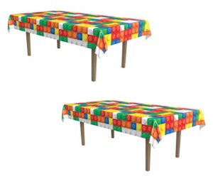 beistle building blocks tablecovers, 54” x 108”, 2 pieces – plastic table cloth, building block party supplies, birthday party decorations, rectangular table cloth, party decor