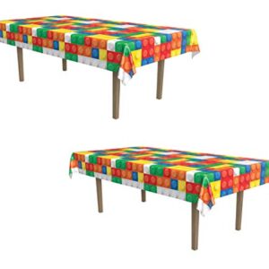 Beistle Building Blocks Tablecovers, 54” x 108”, 2 Pieces – Plastic Table Cloth, Building Block Party Supplies, Birthday Party Decorations, Rectangular Table Cloth, Party Decor