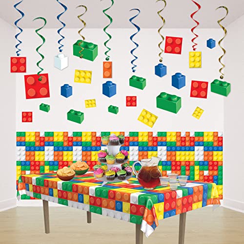 Beistle Building Blocks Tablecovers, 54” x 108”, 2 Pieces – Plastic Table Cloth, Building Block Party Supplies, Birthday Party Decorations, Rectangular Table Cloth, Party Decor