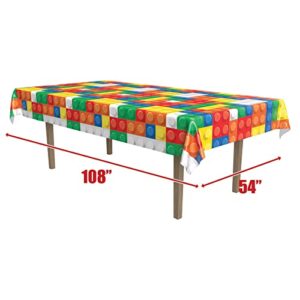 Beistle Building Blocks Tablecovers, 54” x 108”, 2 Pieces – Plastic Table Cloth, Building Block Party Supplies, Birthday Party Decorations, Rectangular Table Cloth, Party Decor