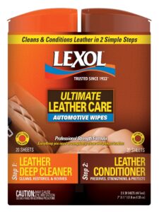 lexol 90150 leather deep cleaner & conditioner dual canister wipes, 40-sheets