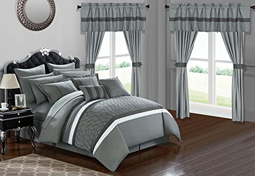 Chic Home Dinah 24 Piece Bed in a Bag Comforter Set, Queen, Grey