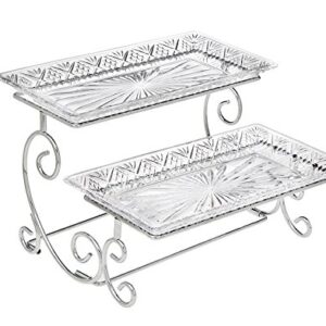 Godinger Silver Art Dublin 2 Tiered Glass Buffet Serving Tray - Chrome Plated Platter Stand with Starburst Design - Party and Event Dessert and Food Display Server