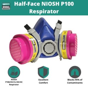 Safety Works SWX00320 Multi-Purpose Respirator Half-Mask Niosh Ov/AG/P100, Grey/Blue