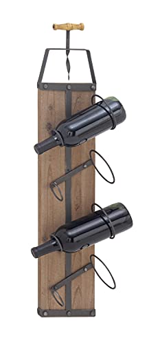 Deco 79 Industrial Wood Rectangle Wall Wine Rack, 8" x 5" x 32", Brown