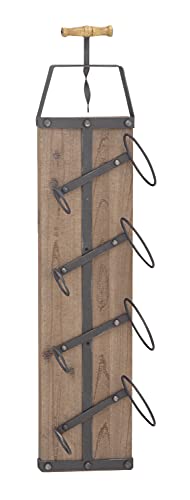 Deco 79 Industrial Wood Rectangle Wall Wine Rack, 8" x 5" x 32", Brown