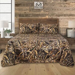 visi-one realtree max-5 camouflage bed sheets - 4 piece camo bedding queen- premium polycotton super soft hunting sheet set - machine washable outdoor bedding set (queen size)