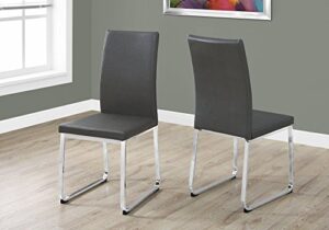 monarch specialties grey leather-look/chrome dining chair (2 pieces), 28"l x 28"d x 38"h