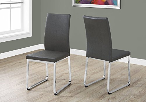 Monarch Specialties Grey Leather-Look/Chrome Dining Chair (2 Pieces), 28"L x 28"D x 38"H