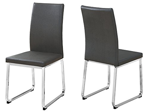 Monarch Specialties Grey Leather-Look/Chrome Dining Chair (2 Pieces), 28"L x 28"D x 38"H