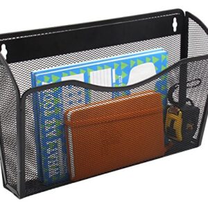 EasyPAG Mesh Bin Office Single Pocket Wall File Holder Hanging Organizer,Black