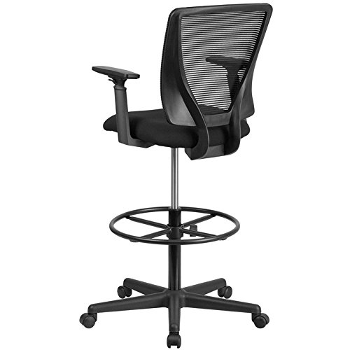 Flash Furniture Harper Ergonomic Mid-Back Mesh Drafting Chair with Black Fabric Seat, Adjustable Foot Ring and Adjustable Arms