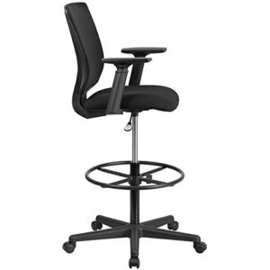 Flash Furniture Harper Ergonomic Mid-Back Mesh Drafting Chair with Black Fabric Seat, Adjustable Foot Ring and Adjustable Arms