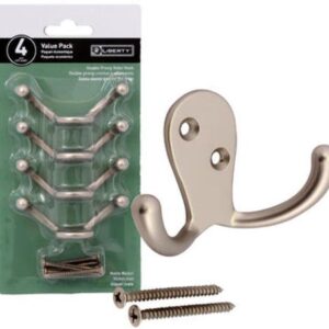 Liberty Double Prong Bathroom,Closet or Door Robe or Coat Hook 4pk - Nickel i