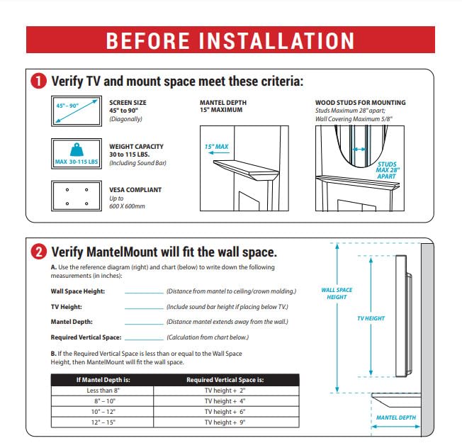 MantelMount MM700 Premier Fireplace TV Mount Pull Down Bracket for 50"-90" & 25-115 lb Televisions Above Mantel