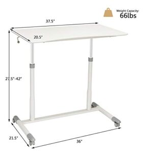 Tangkula Mobile Computer Desk with Steel Frame, Small Height Adjustable Rolling Compact Stand Up Desk on Wheels, MDF PVC Tabletop, Ideal for Home Office, White