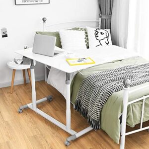 Tangkula Mobile Computer Desk with Steel Frame, Small Height Adjustable Rolling Compact Stand Up Desk on Wheels, MDF PVC Tabletop, Ideal for Home Office, White