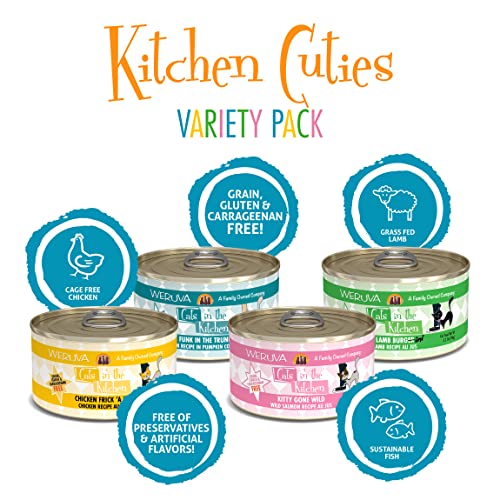 Weruva Cats in The Kitchen, Kitchen Cuties Variety Pack, Wet Cat Food, 3.2oz Can (Pack of 12)