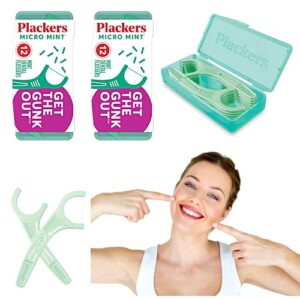 plackers micro 12 counter flosser with travel case, mint, 2-pack
