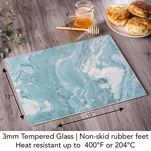 CounterArt Teal Quartz Design 3mm Heat Tolerant Tempered Glass Cutting Board 15” x 12” Manufactured in the USA Dishwasher Safe