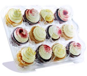 chefible premium plastic disposable 12 cupcake carrier container box, high dome, extra sturdy for easy transport! 4 pack