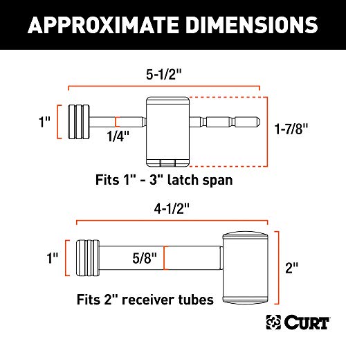 CURT 23505 Right-Angle Trailer Lock Set, 5/8-Inch Pin for 2-Inch Receiver, 1/4 x 3-Inch Coupler Span