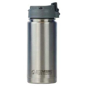 ecovessel perk vacuum insulated coffee tumbler and tea bottle, 16oz stainless steel travel infuser with strainer and push-button lid
