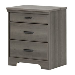 south shore versa nightstand with 2 drawers and charging station, gray maple, 16.38 in x 23 in x 27.75 in