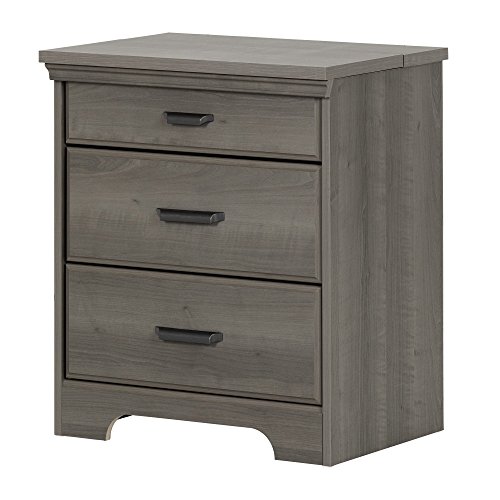 South Shore Versa Nightstand with 2 Drawers and Charging Station, Gray Maple, 16.38 in x 23 in x 27.75 in