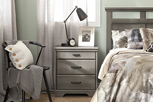 South Shore Versa Nightstand with 2 Drawers and Charging Station, Gray Maple, 16.38 in x 23 in x 27.75 in