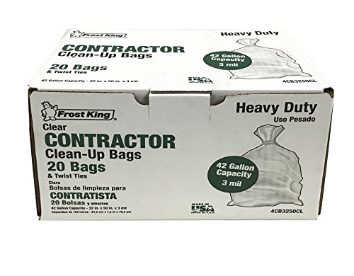 Frost King CB3250 Boxed Heavy Duty Contractor Clean-Up Bags, 32 inch x 50 inch x 3 Mil., 20 Bags, Clear, 1 Count (Pack of 1)