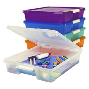storex classroom student project box, 15.25 x 13.25 x 3.25 inches , assorted tints, 5-pack (63202u05c), standard sized