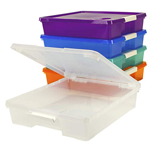 Storex Classroom Student Project Box, 15.25 x 13.25 x 3.25 inches , Assorted Tints, 5-Pack (63202U05C), standard sized