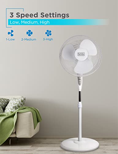 BLACK+DECKER 16" Stand Fan with Remote, White