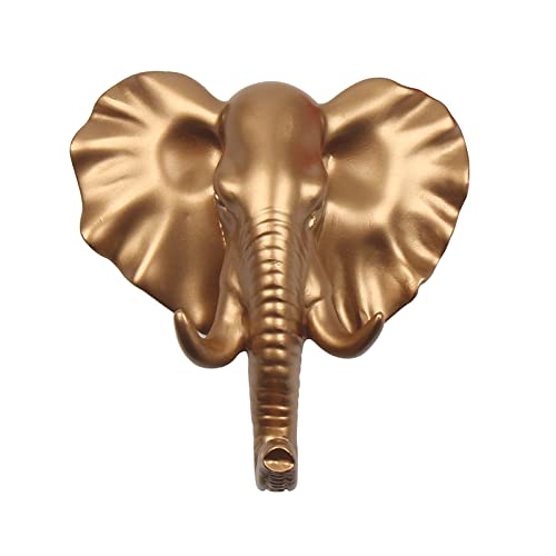 bouti1583 Single Elephant Head Wall Hanger, Coat Hat Hook Animal Shaped Decorative Gift Gold