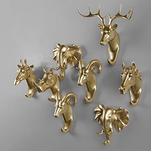 bouti1583 Single Elephant Head Wall Hanger, Coat Hat Hook Animal Shaped Decorative Gift Gold