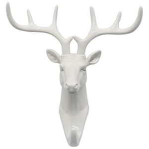 bouti1583 single deer head antlers wall hanger coat hat hook animal shaped decorative gift white