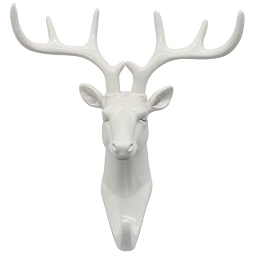 bouti1583 Single Deer Head Antlers Wall Hanger Coat Hat Hook Animal Shaped Decorative Gift White