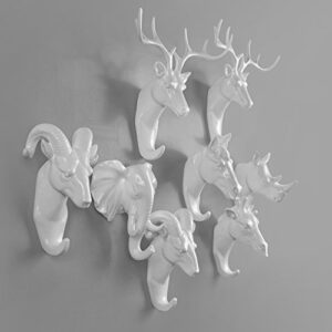 bouti1583 Single Deer Head Antlers Wall Hanger Coat Hat Hook Animal Shaped Decorative Gift White