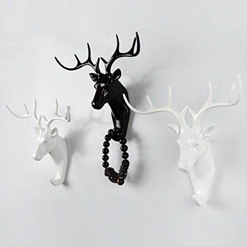 bouti1583 Single Deer Head Antlers Wall Hanger Coat Hat Hook Animal Shaped Decorative Gift White