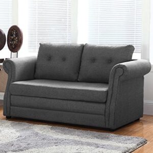 Container Direct Elvin Contemporary Linen Fabric Scroll Armrest Sofa Bed, Dark Grey