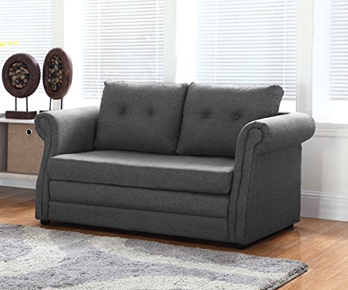 Container Direct Elvin Contemporary Linen Fabric Scroll Armrest Sofa Bed, Dark Grey