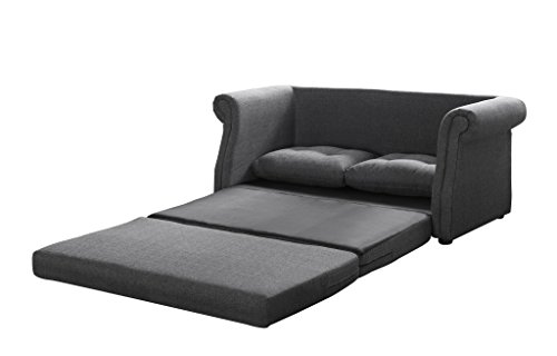 Container Direct Elvin Contemporary Linen Fabric Scroll Armrest Sofa Bed, Dark Grey