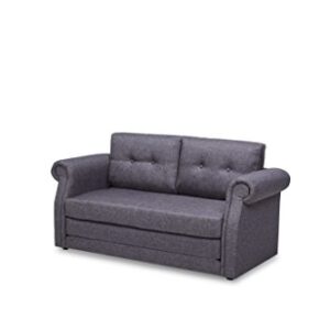 Container Direct Elvin Contemporary Linen Fabric Scroll Armrest Sofa Bed, Dark Grey