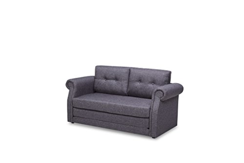 Container Direct Elvin Contemporary Linen Fabric Scroll Armrest Sofa Bed, Dark Grey