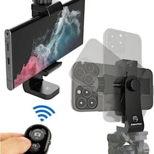 KobraTech Cell Phone Tripod Mount Adapter with Bluetooth Remote | Fits Any Size Smartphone Including iPhone 14 Plus, Pro Max, S23 Ultra and More | iPhone Tripod Mount Holder with Built-in Cold Shoe